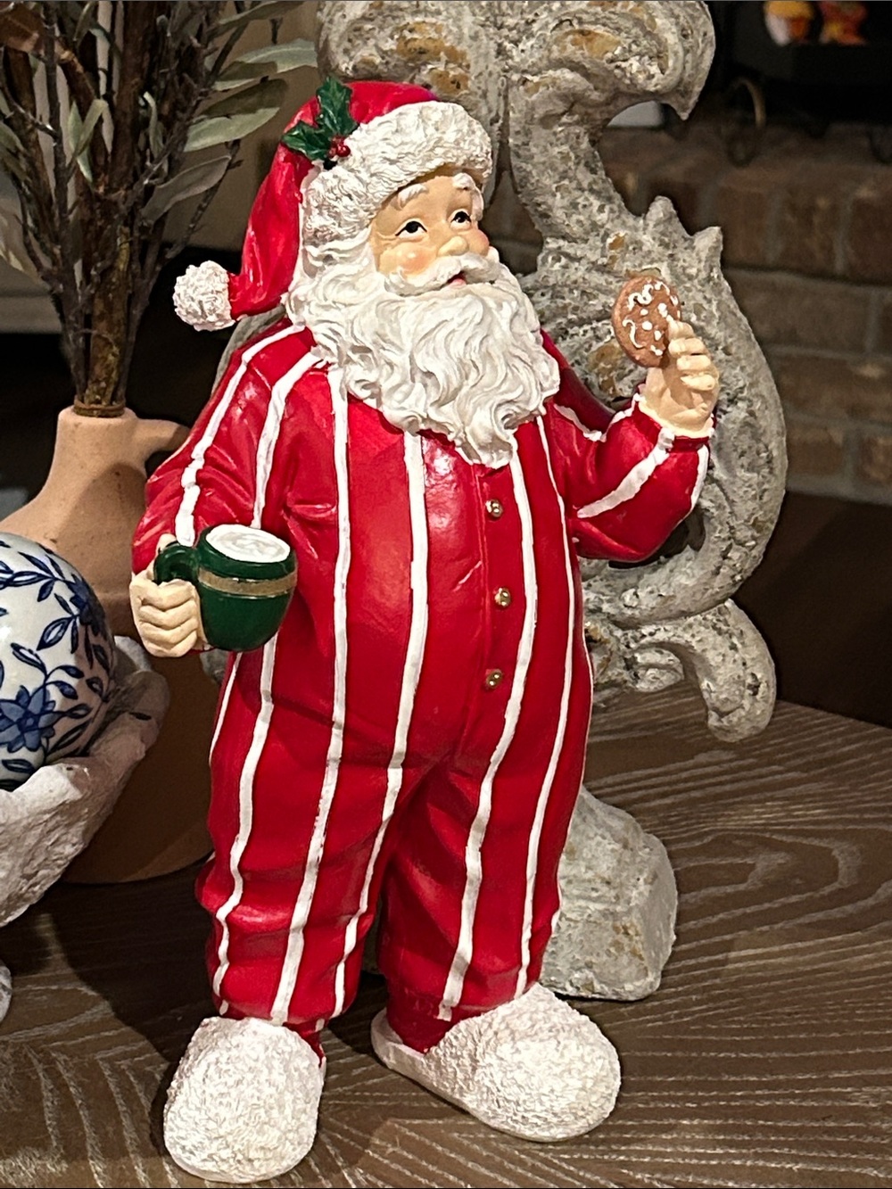 NEW! Vintage Inspired Christmas Holiday Santa Figurine in Red Stripe Pajamas